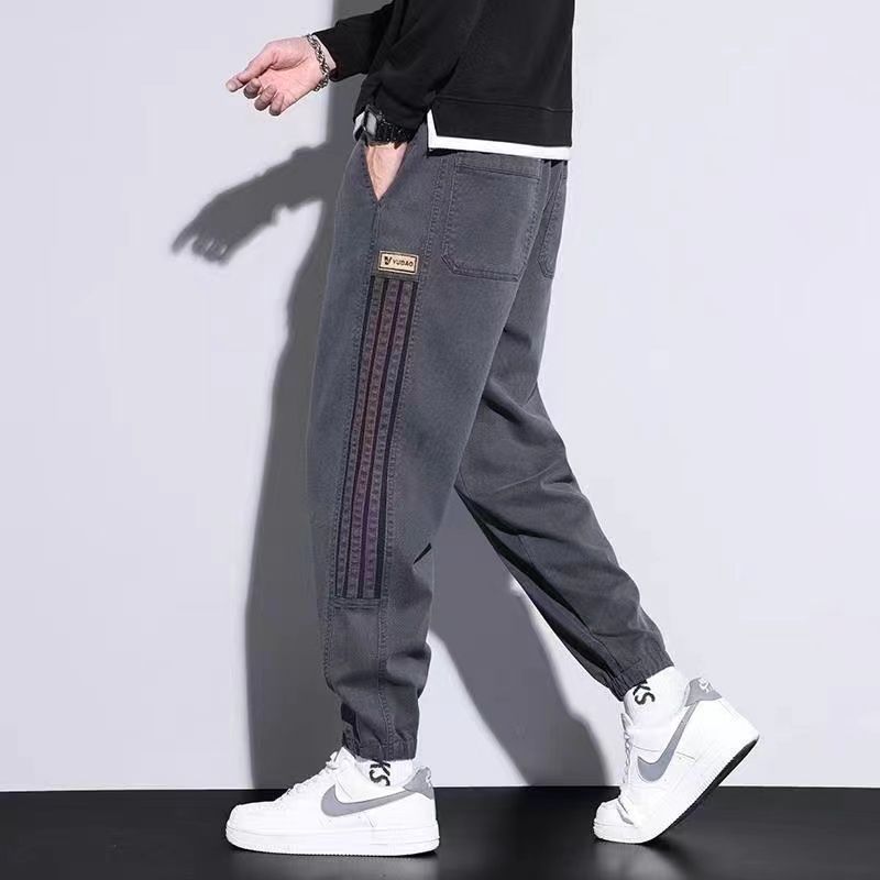 Men's casual trousers plus velvet autumn and winter  new harem stretch leg sports trendy brand high-end thickened trousers