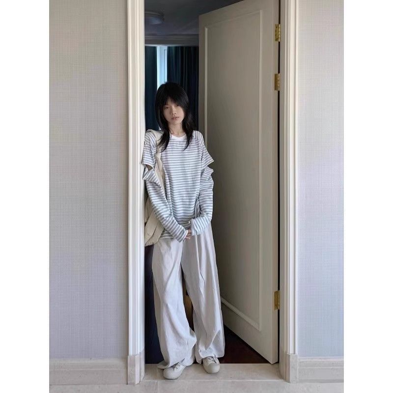鹽系慵懶感減齡長袖T恤女早秋季顯瘦小個子奶乖減齡打底衫上衣潮