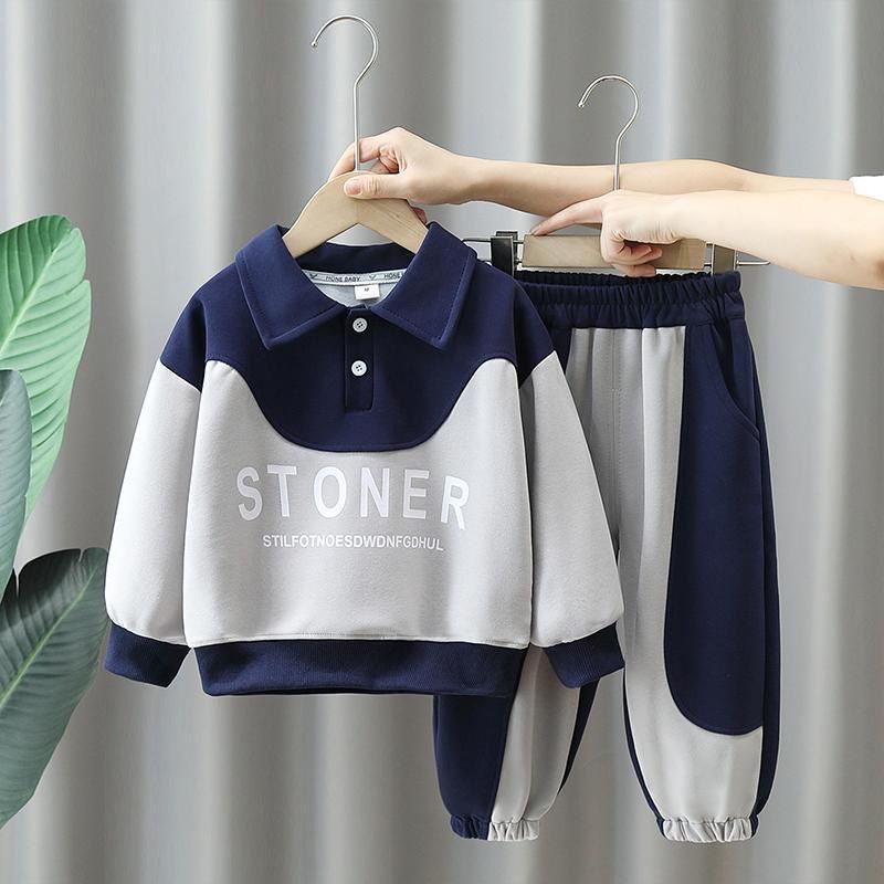 Boys suit autumn  new small and medium children's clothing sweatshirt two-piece set boys casual winter clothing plus velvet and thickening