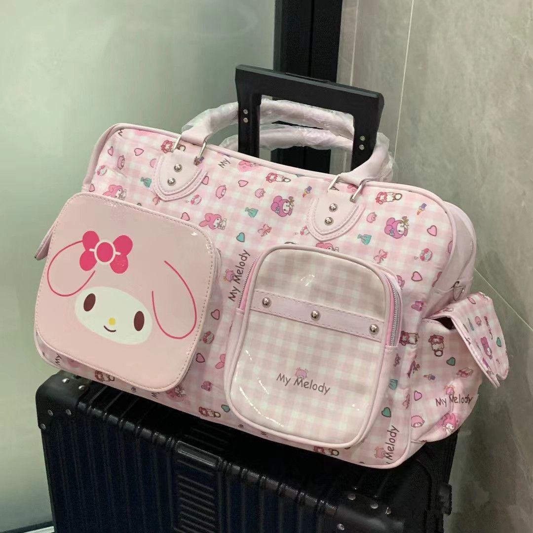Japanese Harajuku style lolita sweet cartoon soft girl PU leather large capacity portable handbag travel bag toiletry bag