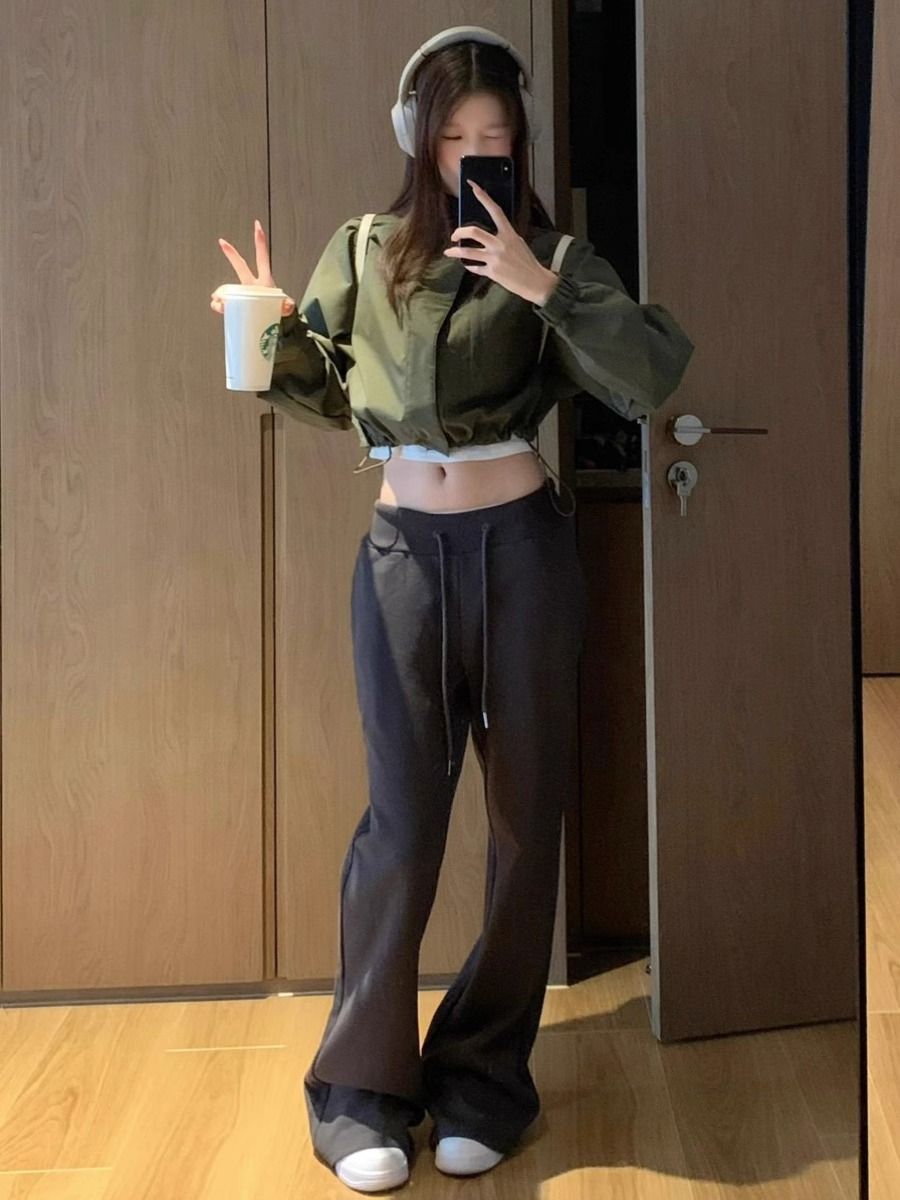 美式復古微喇休閒褲女秋季新款辣妹高腰闊腿瑜伽褲直筒顯瘦運動褲