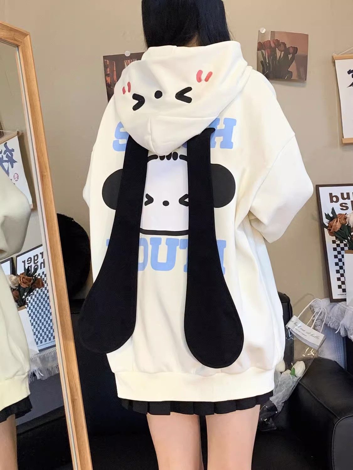 Cute Cartoon Puppy Hooded Long Ears Sweater Cardigan Women's Autumn and Winter Style Good-looking Art Student Sweet Girl Top Jacket