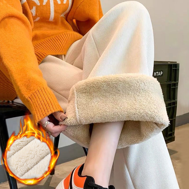 Chenille white velvet thickened drapey high-waisted wide-leg pants for women autumn and winter new loose straight casual pants