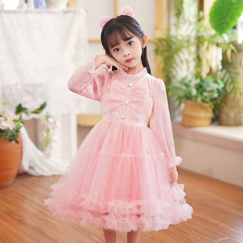 Girls princess dress autumn 2023 new style super fairy fluffy gauze skirt spring and autumn long-sleeved children's dress