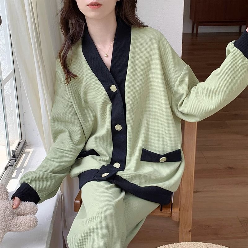 春秋季高級感長袖長褲睡衣女士兩件套裝大碼可外穿家居服2023新款