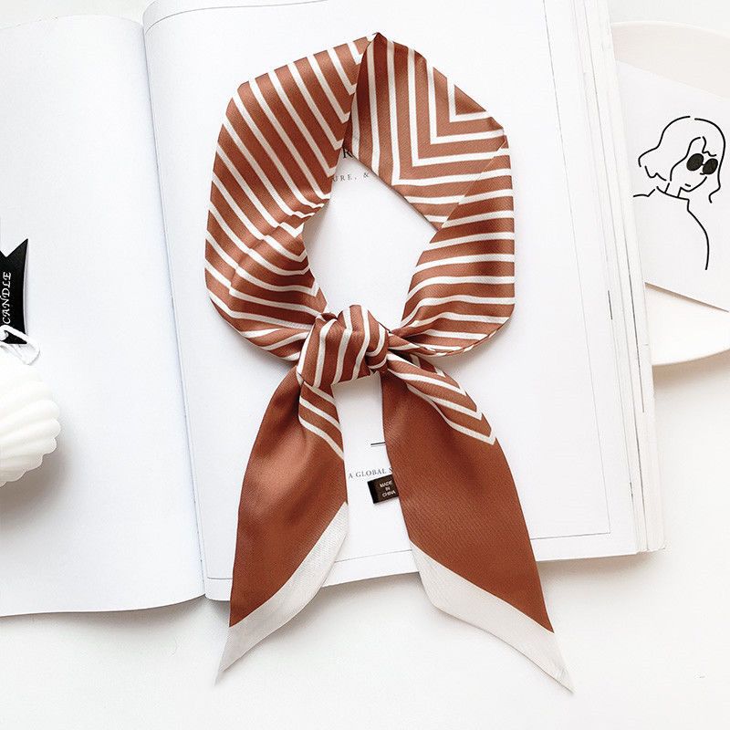 Sciarpa di seta piccola a righe semplici da donna, primavera e autunno, stile lungo, versatile decorazione professionale in stile straniero_voghion.com