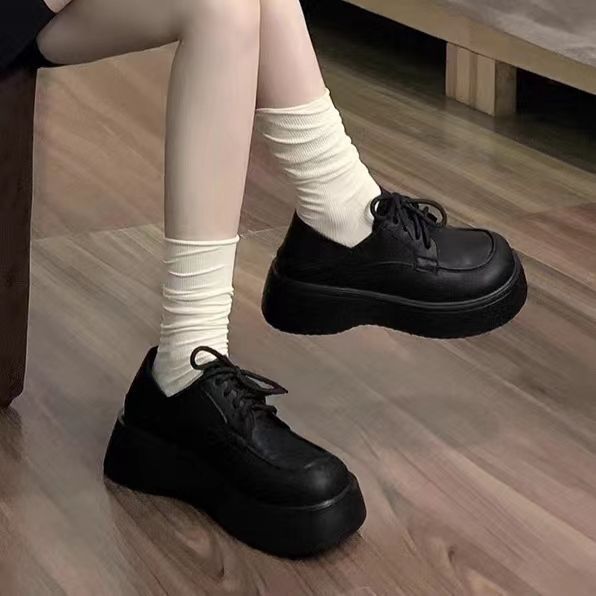 英倫風樂福鞋女2023年春夏季新款單鞋學院風日系jk厚底黑色小皮鞋