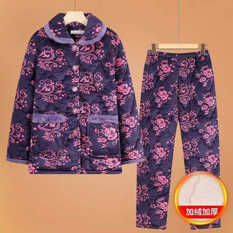 奶奶裝加絨睡衣冬裝女媽媽寬鬆大碼居家服可外穿中老年人防寒棉衣