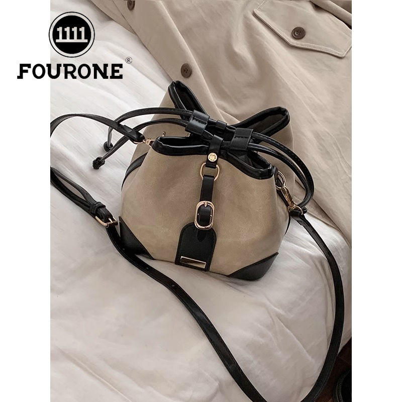 Versatile Contrast Color Crossbody Bag Women's Fashion Korean Bucket Bag Niche Texture Commuting Shoulder Bag