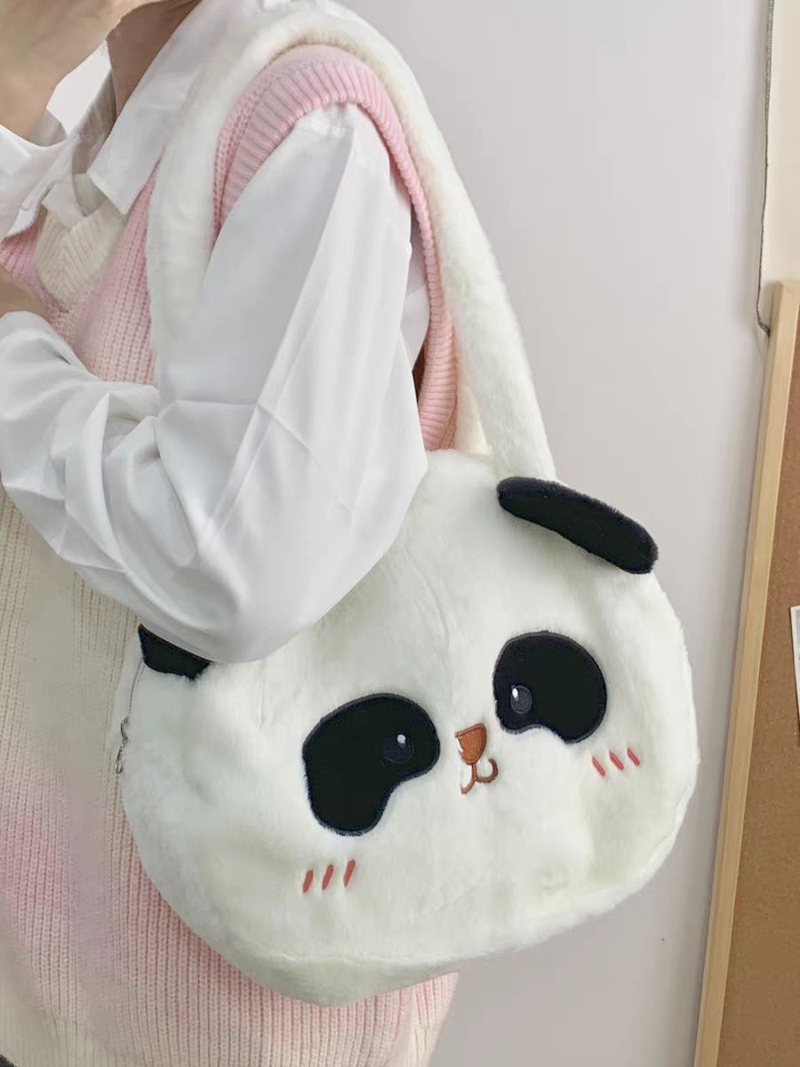 秋冬熊貓包包女2023新款網紅少女街拍單肩包可愛萌軟妹斜挎手提包