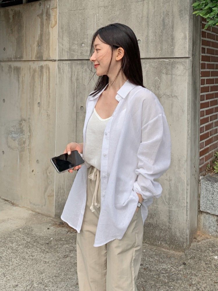 白色襯衫上衣女夏款外穿設計感小眾韓版防曬衣2023新款高級感襯衣