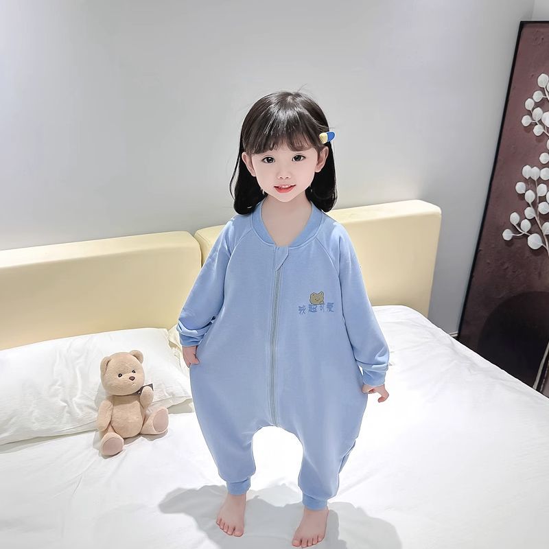 Children's one-piece pajamas, baby long-sleeved home clothes, male and female babies spring and autumn 2023 new style German velvet sleeping bag anti-kick quilt