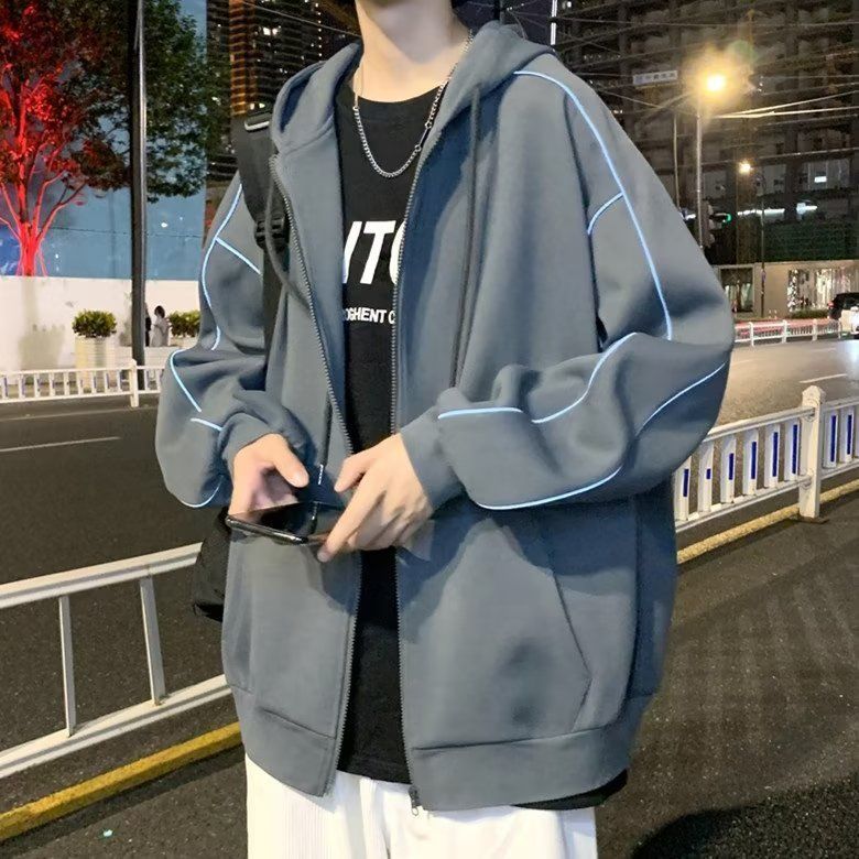 潮牌春秋季時尚衛衣男ins帥氣休閒簡約潮流百搭青年開衫連帽外套