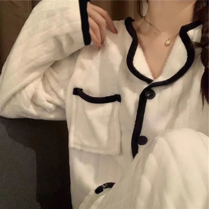公主風睡衣女款冬季加絨加厚珊瑚絨甜美保暖法蘭絨網紅家居服套裝