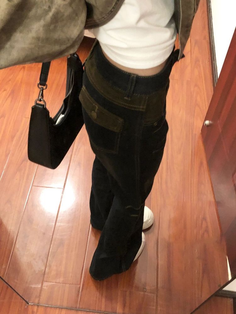 美式復古高腰微喇叭牛仔褲女秋季新款小個子辣妹直筒顯瘦闊腿長褲