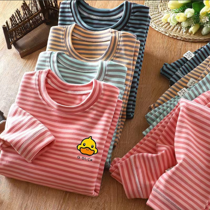 Boys and girls pajamas autumn and winter children's German velvet underwear autumn clothes autumn trousers set baby seamless little yellow duck children's clothing