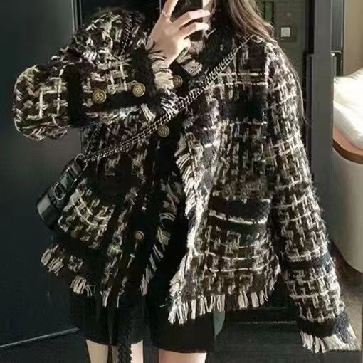 小香風外套韓系穿搭鹽系富家千金風黑金流蘇別致秋季2023新款女裝