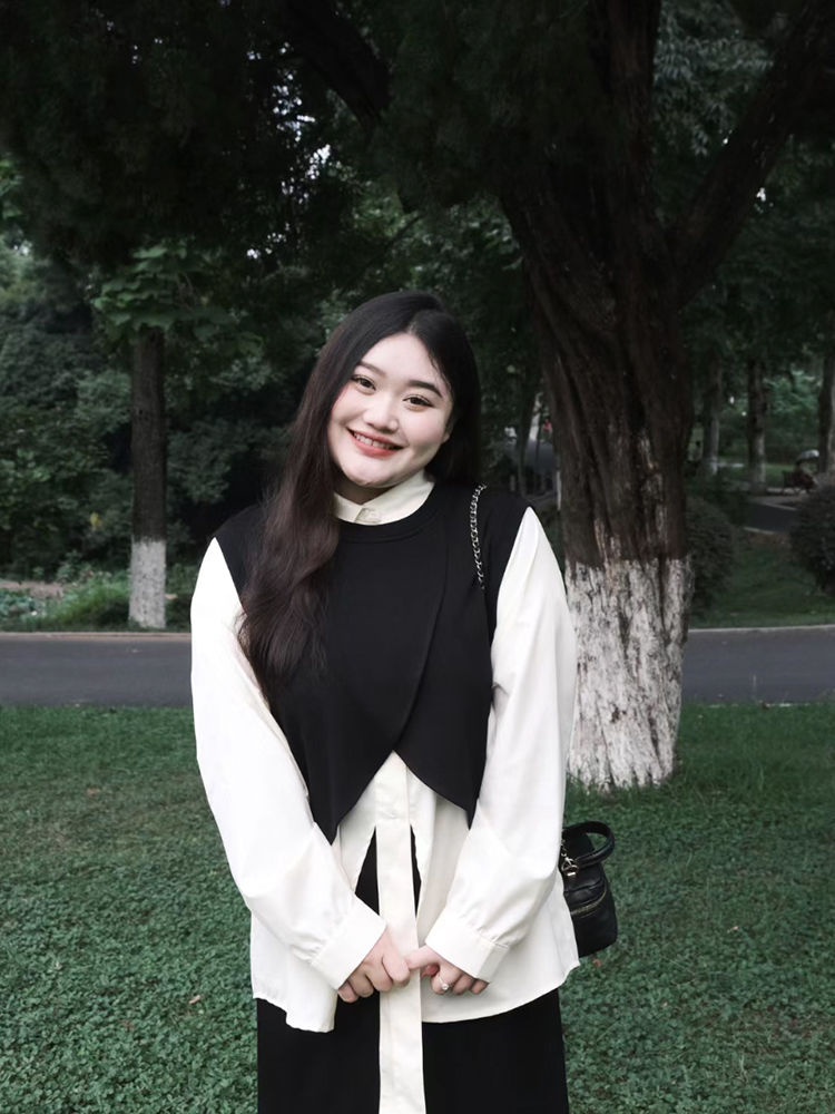 大碼女裝設計感長袖襯衫馬甲半身裙秋季套裝女休閒顯瘦遮肚三件套