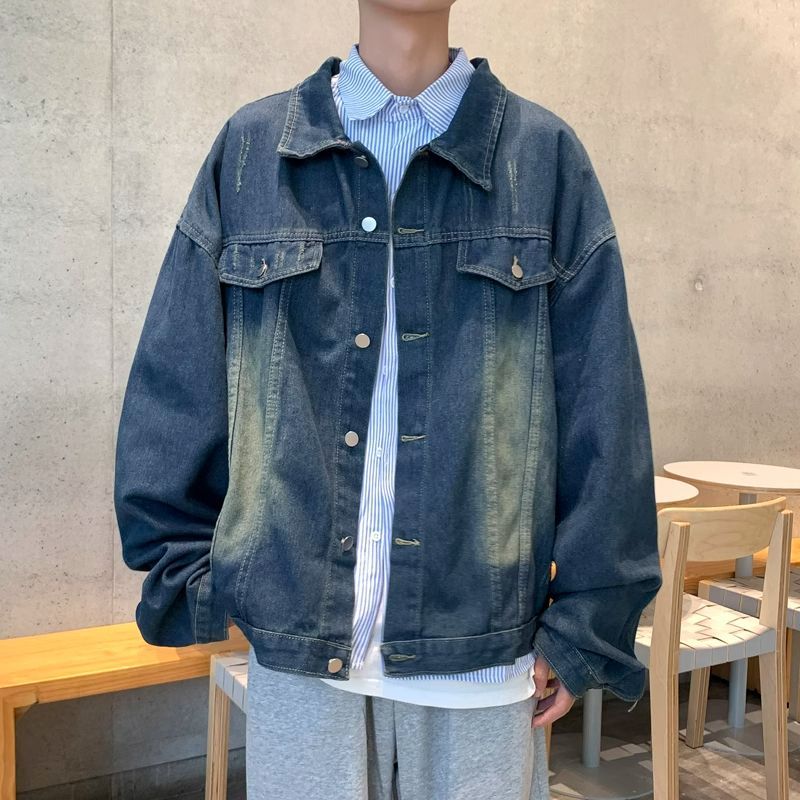潮牌復古牛仔外套ins美式秋季痞帥男士衣服寬鬆翻領休閒工裝夾克