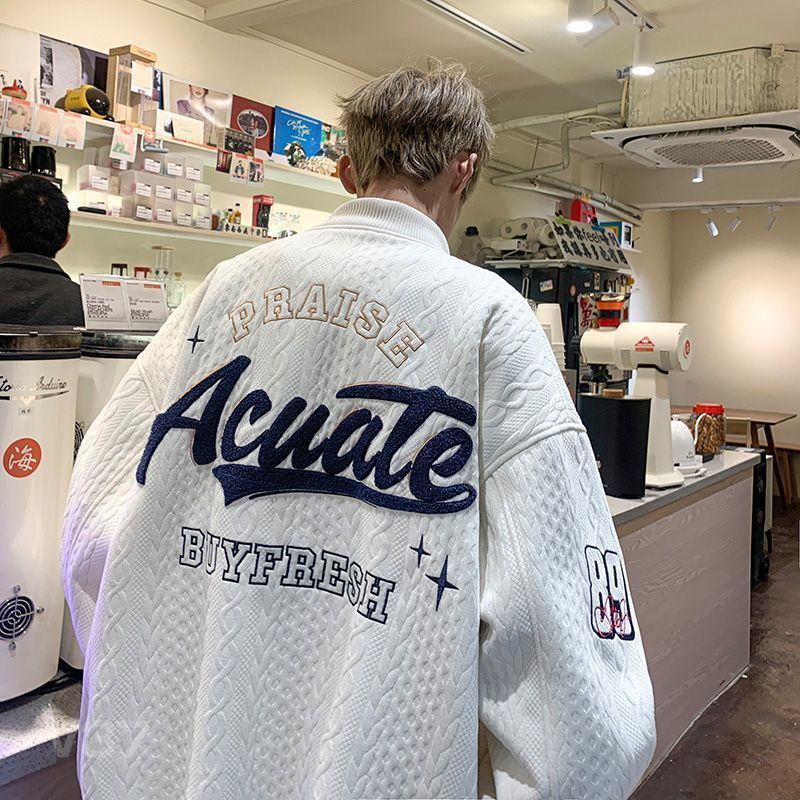 重工刺繡~秋季新款棒球服男ins美式慵懶風夾克衫港風帥氣開衫外套