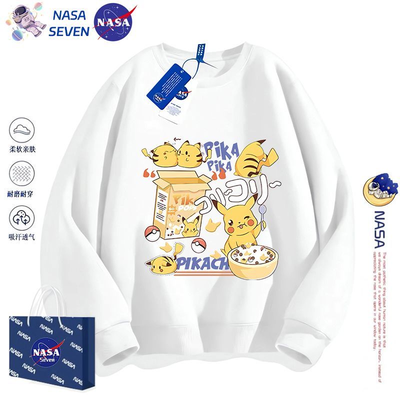 NASA秋冬季純棉衛衣男女童洋氣可愛卡通皮卡丘長袖上衣外穿中大童