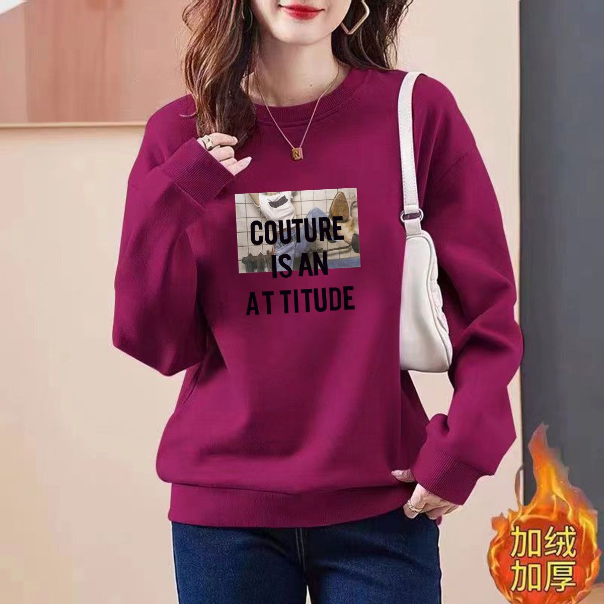 秋冬加絨衛衣女打底衫大碼寬鬆女裝胖mm長袖t恤韓版保暖衫上衣女