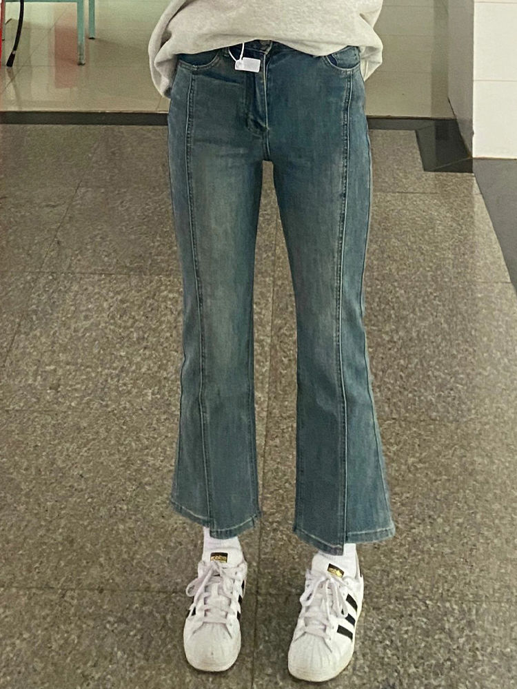 復古微喇叭牛仔褲女秋季新款高腰寬鬆闊腿顯瘦直筒九分褲子ins潮