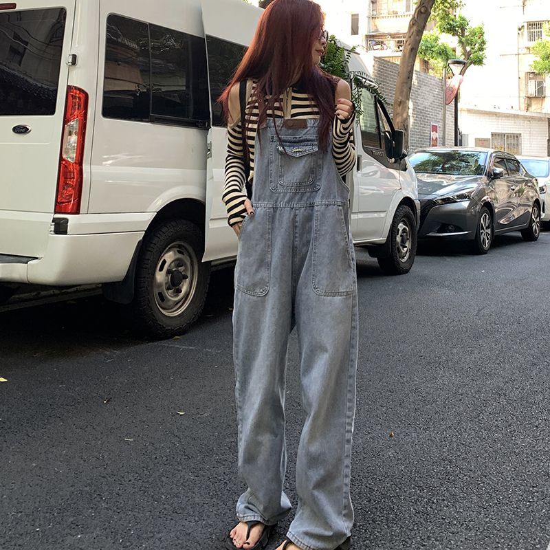美式復古高街牛仔背帶褲女秋季ins新款高腰減齡小眾寬鬆連體褲潮