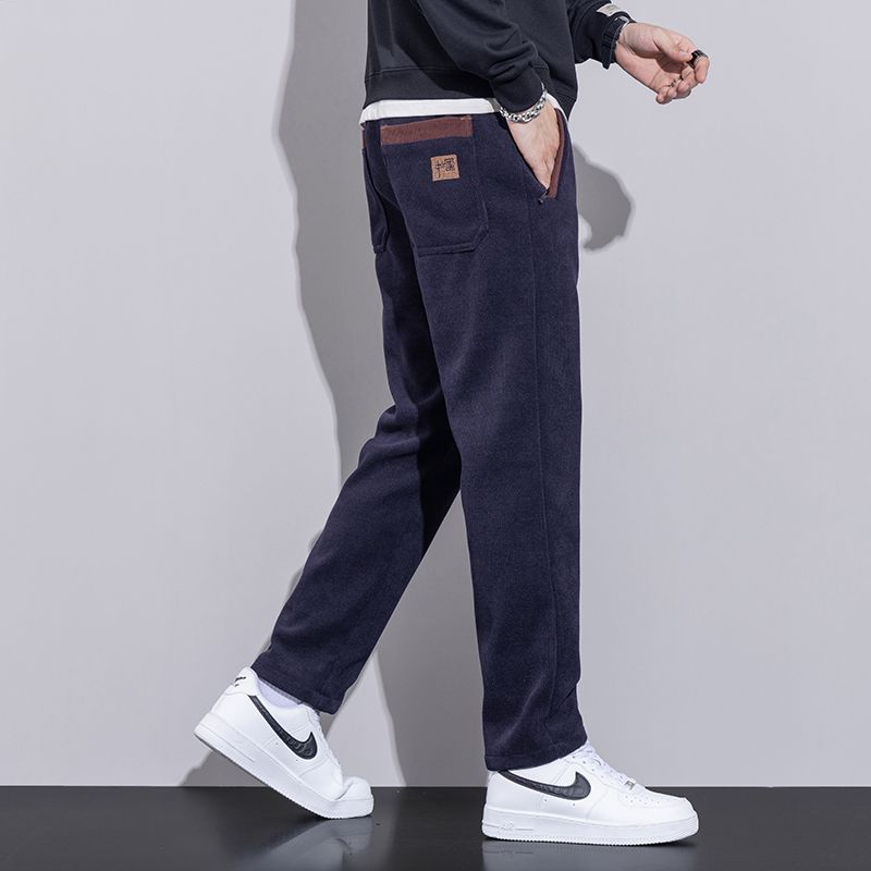 Casual pants men's loose straight autumn and winter heavyweight sports sweatpants plus velvet thickened Bo'ao velvet wide-leg long pants