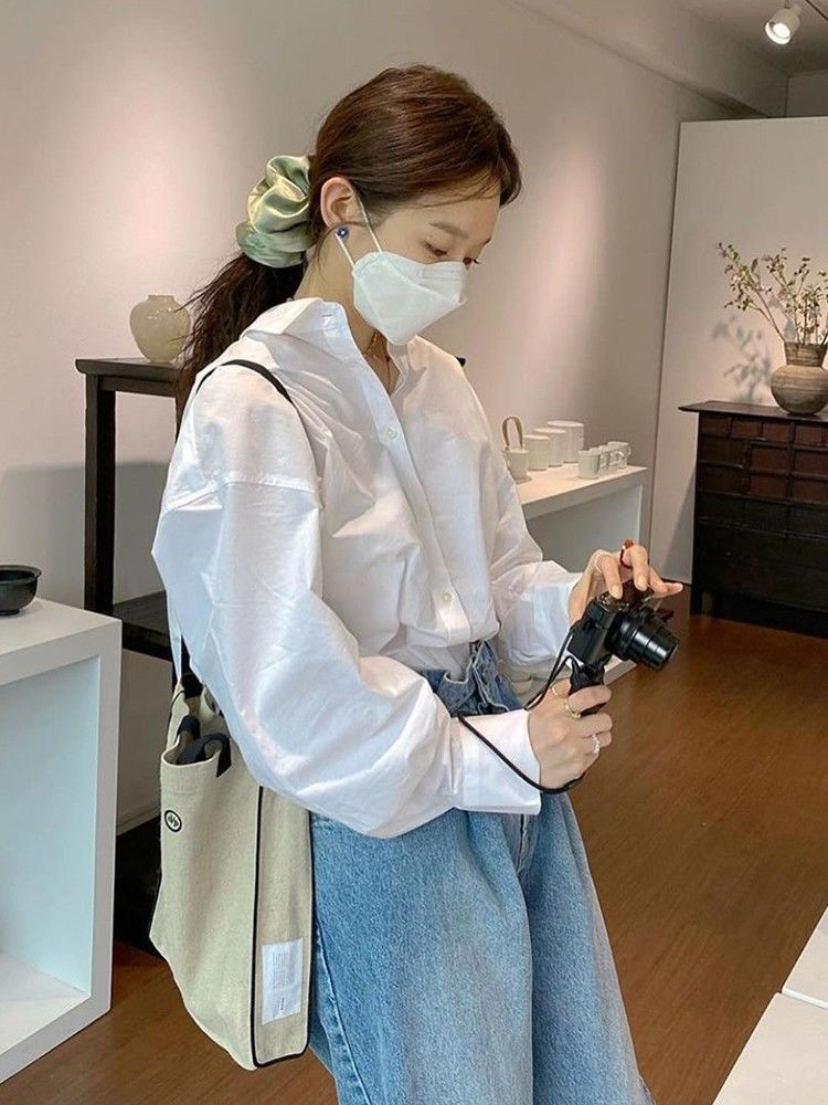 復古高級感慵懶風白色襯衫女輕奢時尚洋氣網紅長袖襯衣寬鬆上衣