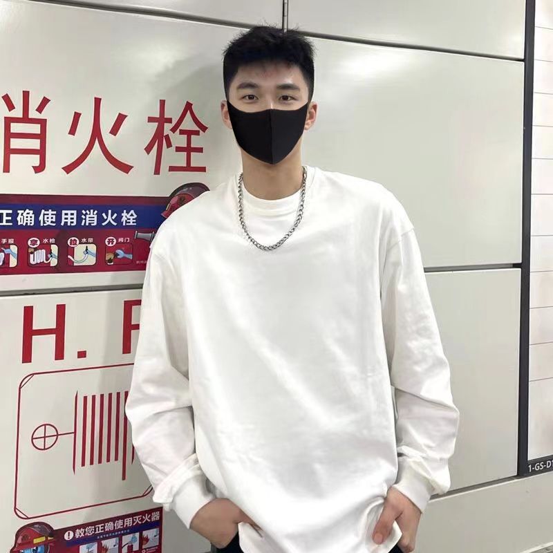 潮牌簡約純色重磅純棉長袖t恤男秋季美式基礎款ins寬鬆百搭打底衫