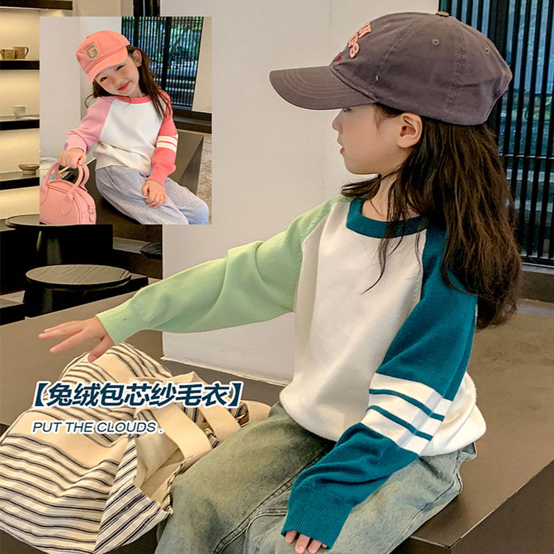 女童森系毛衣洋氣2023秋裝新款兒童裝韓版圓領長袖上衣打底針織衫