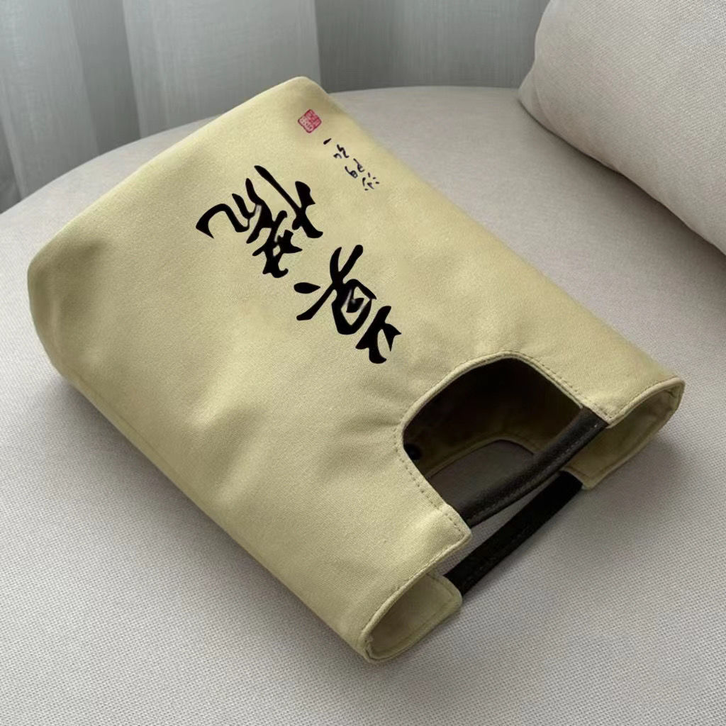 Chinese style high-looking retro bucket bag office worker convenient portable canvas bag bucket-shaped hand-held lunch bag for women