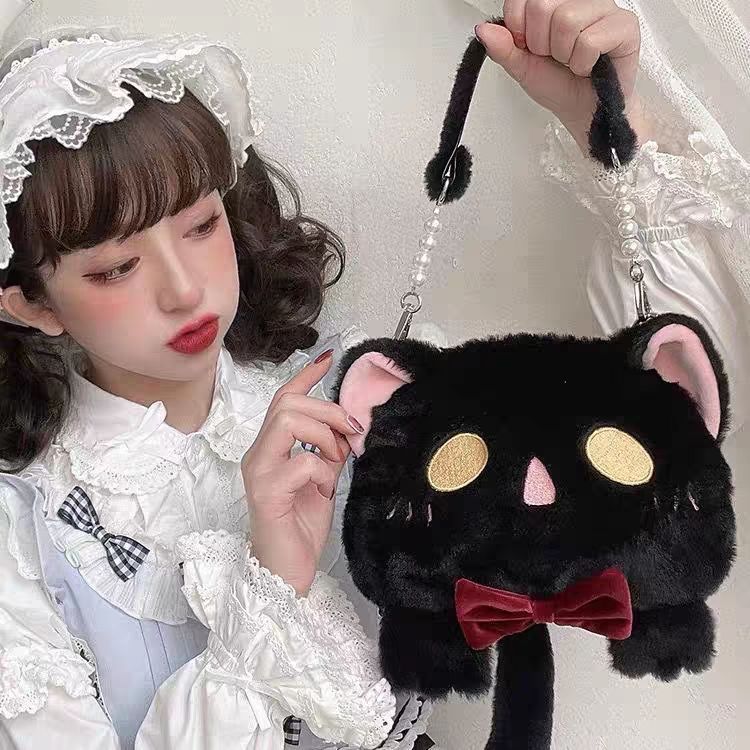 2023新款潮秋冬lolita包單肩幽幽貓可愛毛絨玩偶包手提斜跨包女