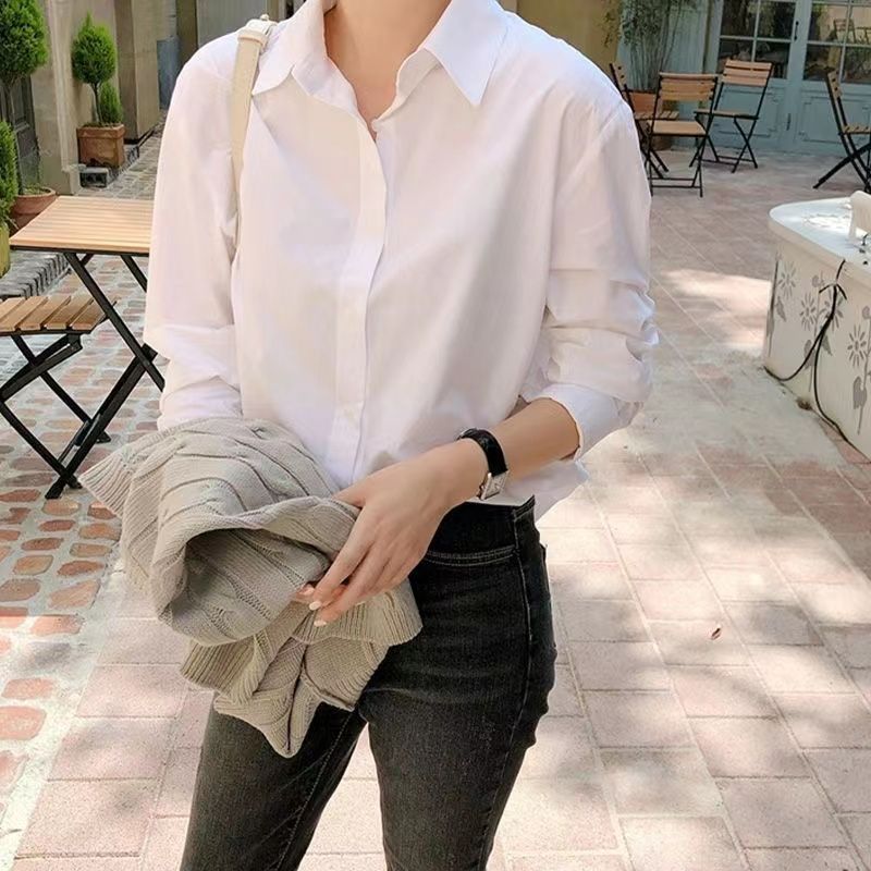 格瑞吉奧春秋白色襯衫女寬鬆氣質上衣長袖棉紡襯衣百搭設計感小眾