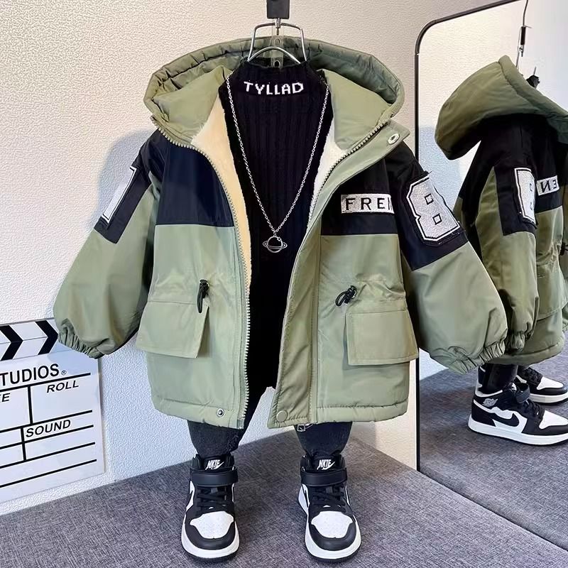 男童棉服2023新款洋氣男孩寶寶冬裝加絨棉襖厚衣服兒童派克服外套