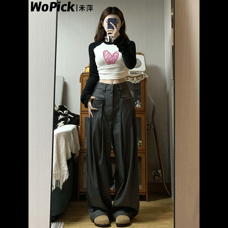插肩長袖t恤女秋季2023新款辣妹修身短款小眾內搭打底衫正肩上衣