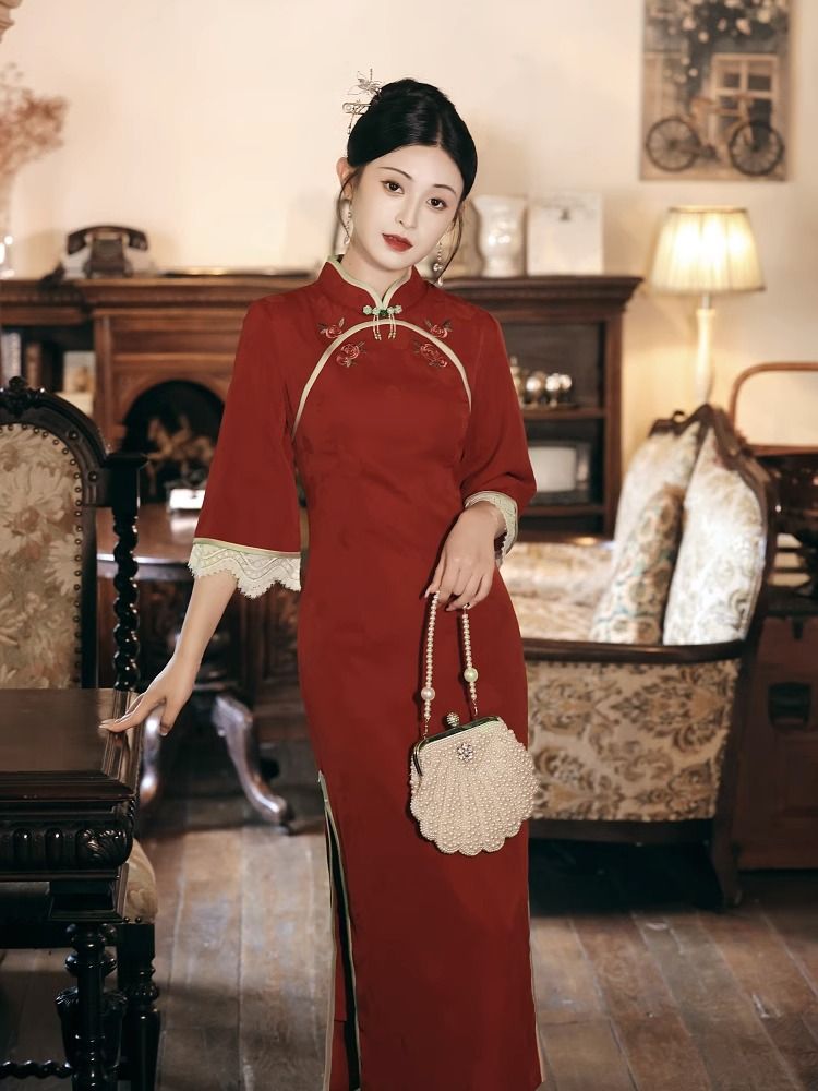 紅色旗袍2023新款改良年輕款高端氣質敬酒服新娘高級感秋冬季長袖