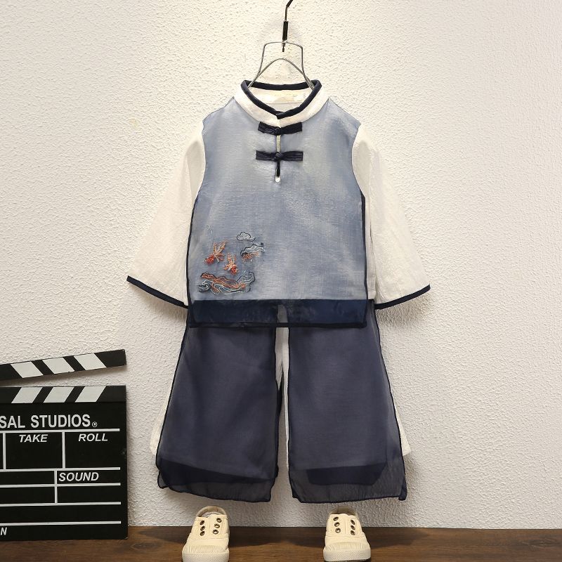 兒童漢服男童春秋中國風超仙長袖古裝兩件套女寶寶裙套裝演出服秋