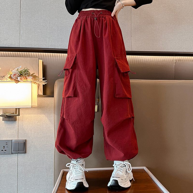 女童工裝褲秋季2023新款大童長褲時髦洋氣韓版褲子兒童春秋休閒褲