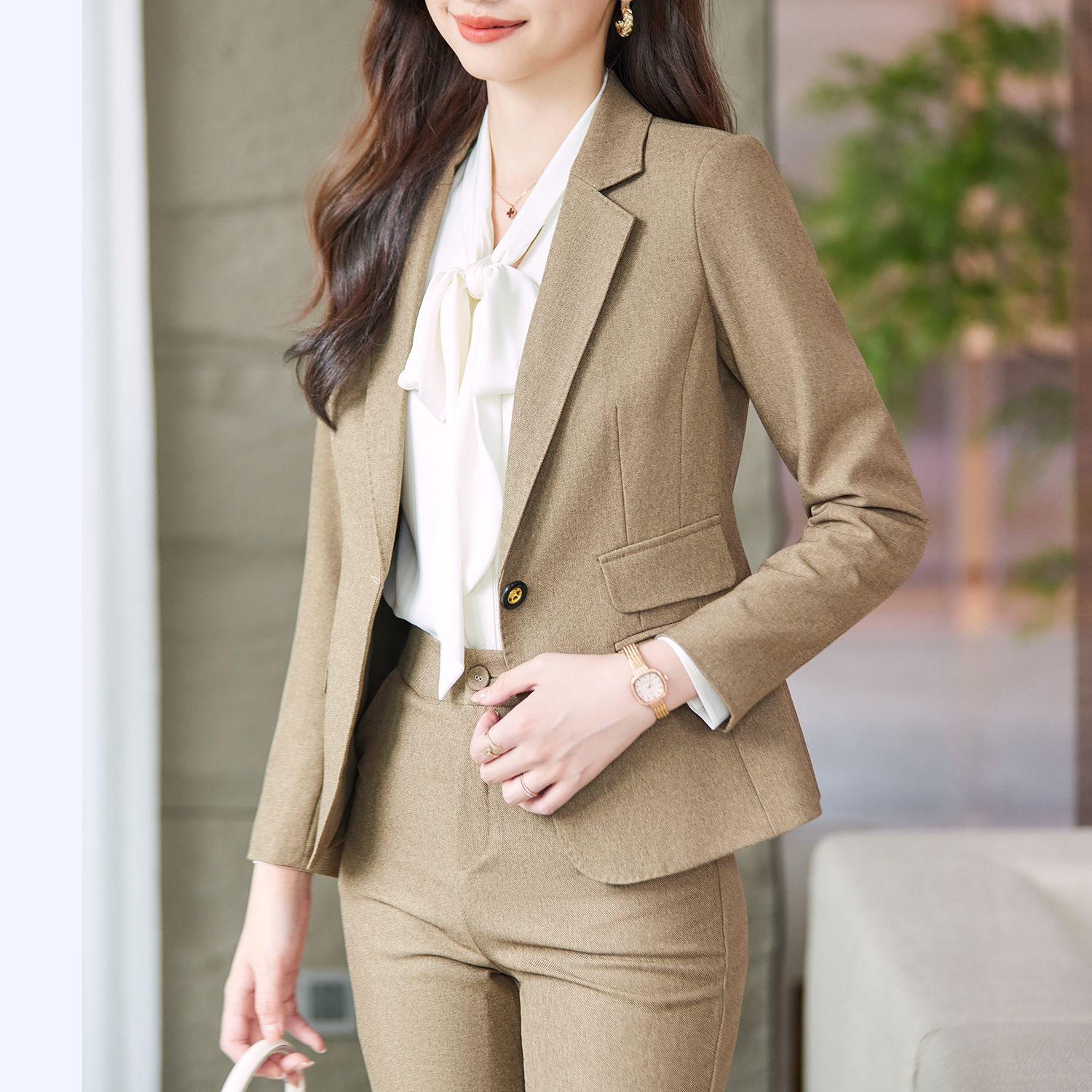 咖色韩版高端职业西装上衣女2023春秋新款高级感设计轻奢西服外套