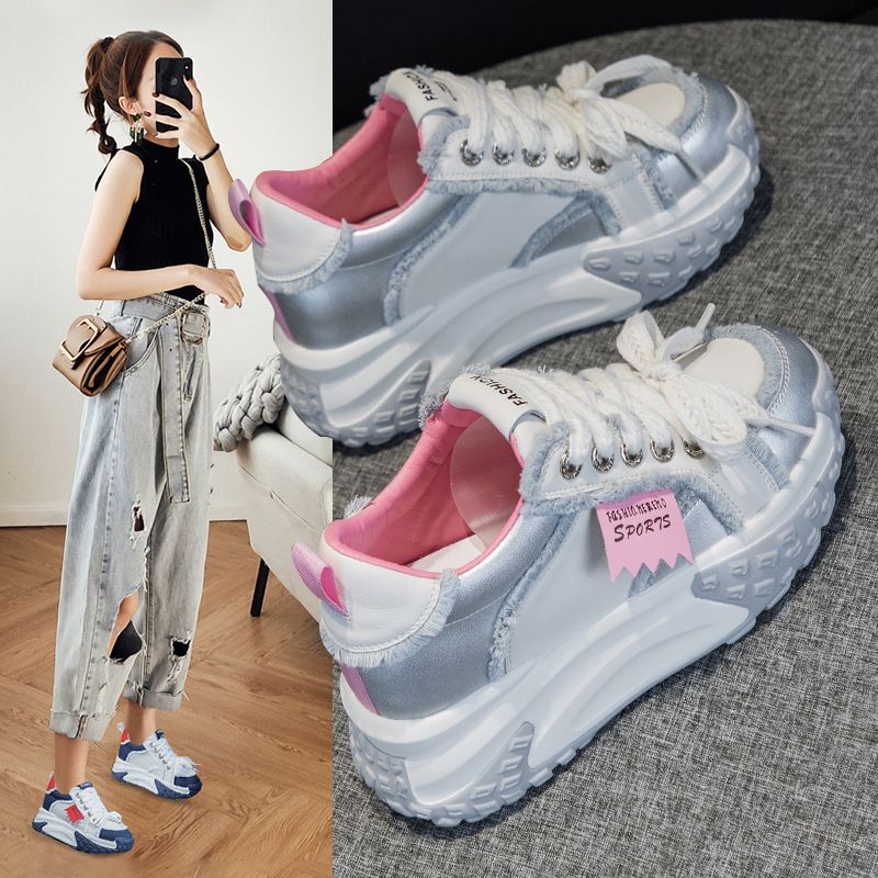 老爹鞋女款2023新款夏季春秋松糕厚底增高小白鞋子女鞋休閒運動鞋
