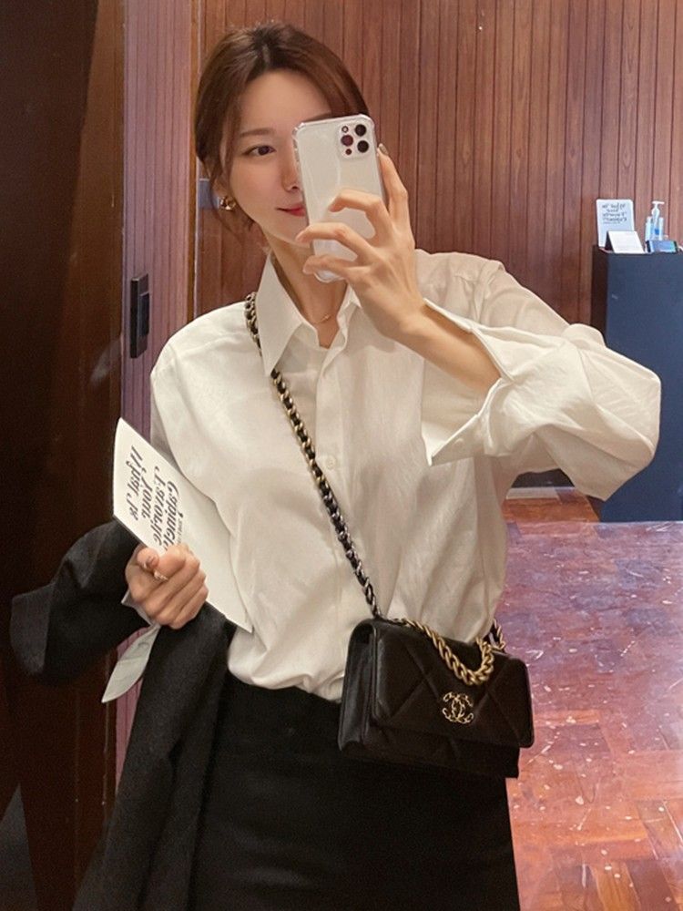 秋季女裝長袖白色襯衫女外穿內搭韓版疊穿名媛寬鬆襯衣上衣女洋氣