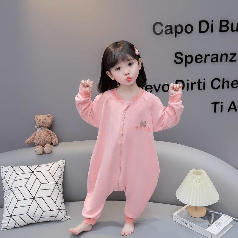 Children's one-piece pajamas, baby long-sleeved home clothes, male and female babies spring and autumn 2023 new style German velvet sleeping bag anti-kick quilt