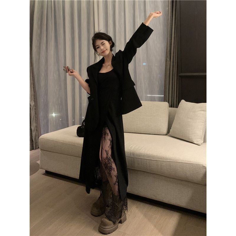 美拉德穿搭卡其色西裝外套女秋季高級感西服氣質中長款小個子上衣