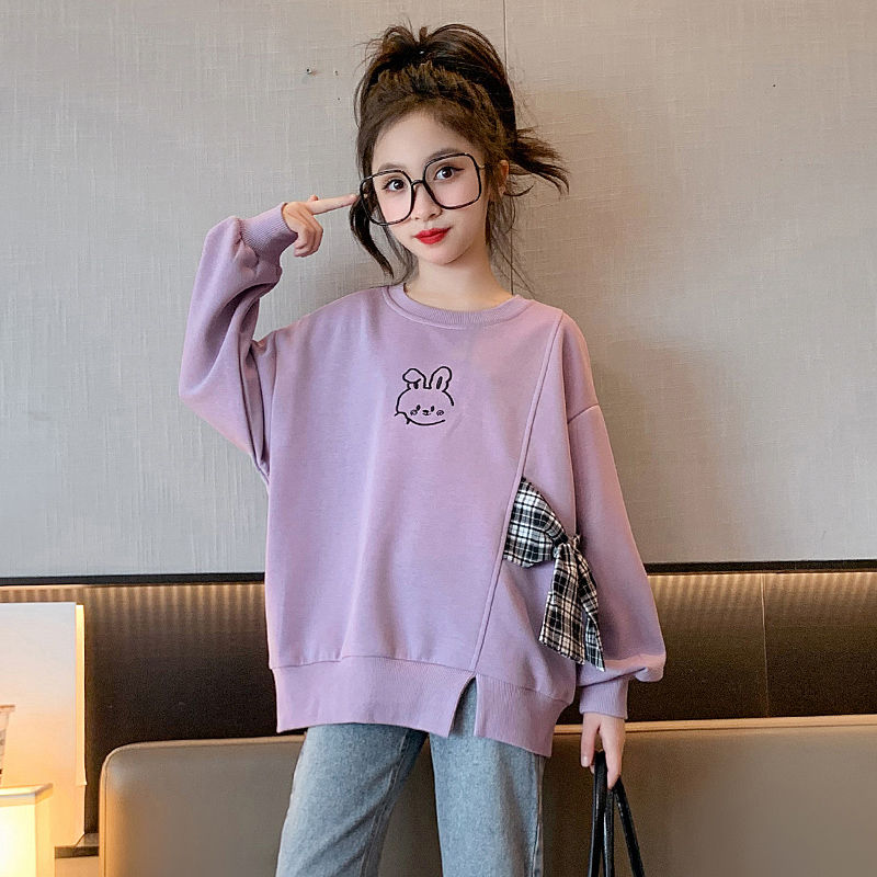 Big girls' spring and autumn sweatshirts, children's clothing, girls' fashionable and versatile bottoming shirts, autumn tops, trendy and fashionable clothes