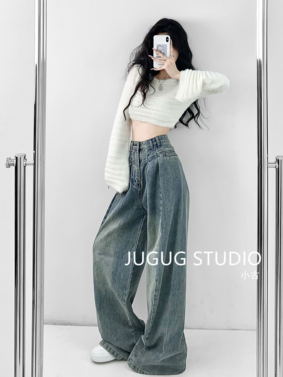 美式復古直筒牛仔褲女2023秋季新款高腰寬鬆顯瘦垂感闊腿拖地褲潮
