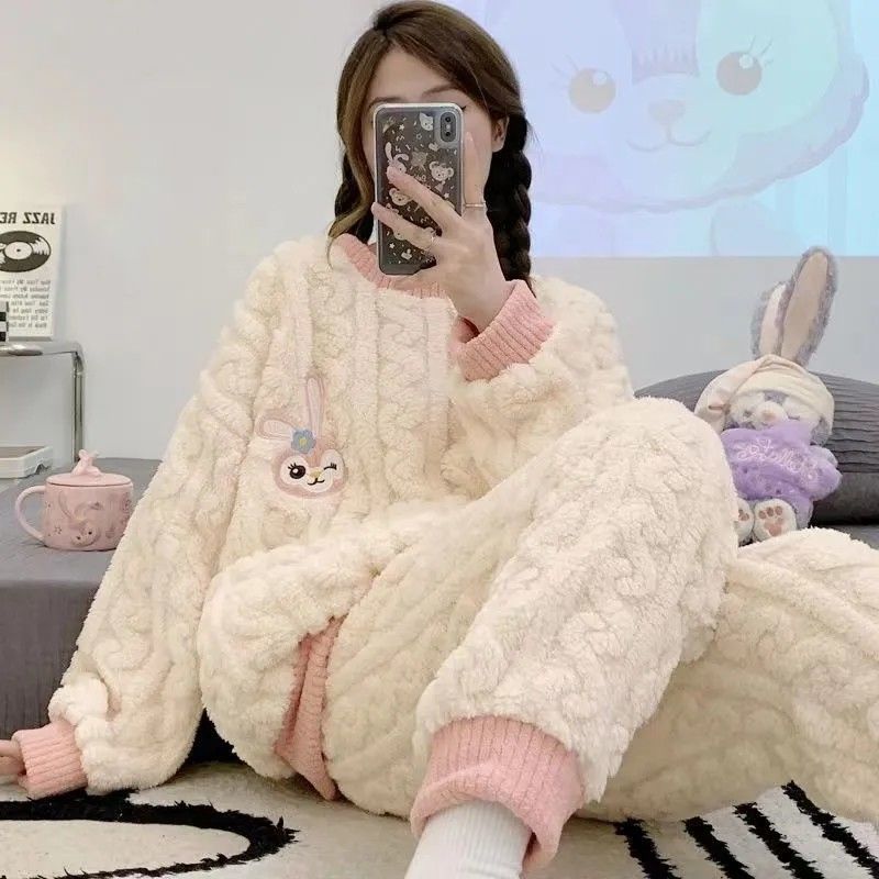 珊瑚絨睡衣女冬家居服女款2023新款秋冬套裝加絨加厚長袖長款可愛