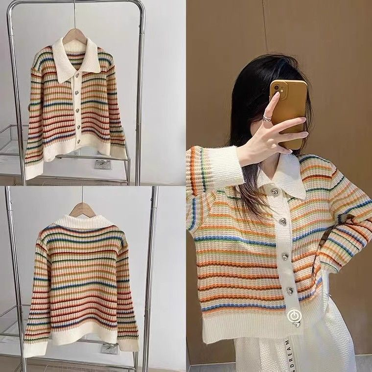 Baby doll collar knitted sweater women's autumn and winter thick cardigan jacket 2023 new hot style high-end good-looking foreign fashion