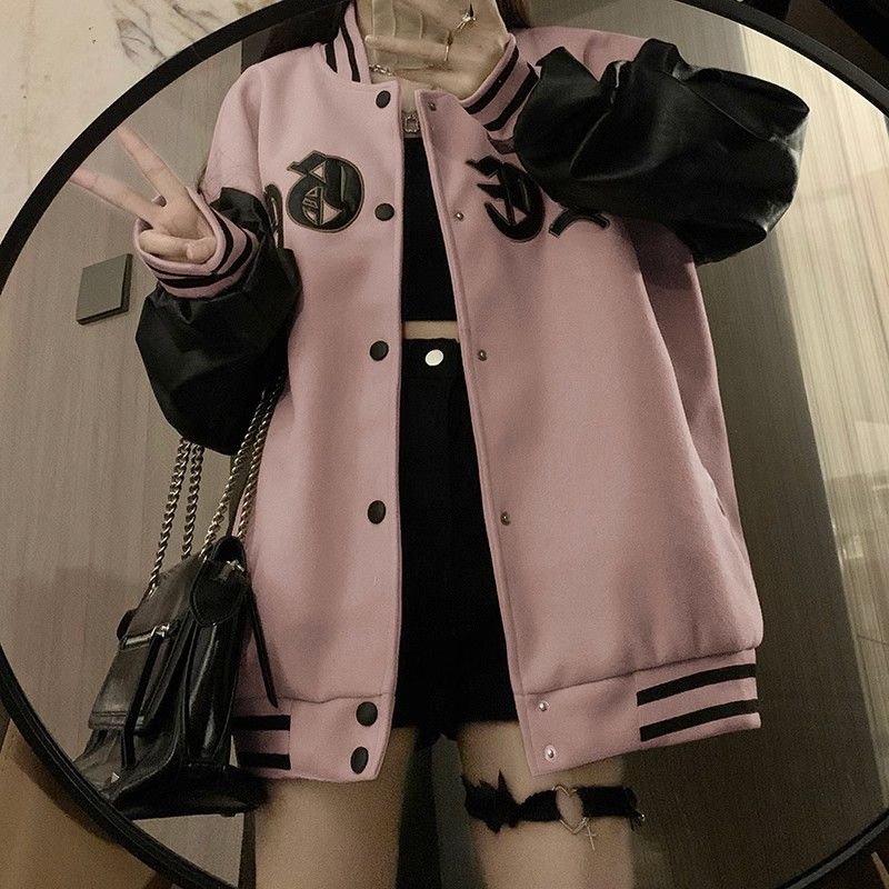 American retro niche baseball uniform jacket for women 2023 spring and autumn new Korean style loose splicing color jacket top